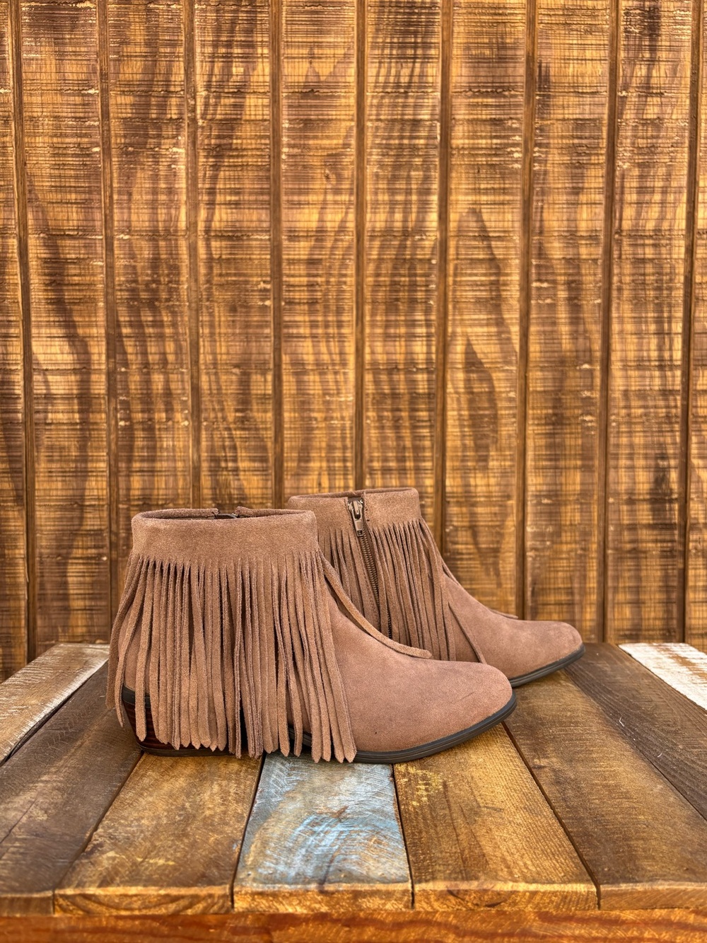Steve Madden Ranco Fringe Taupe Leather Ankle Boots View 2